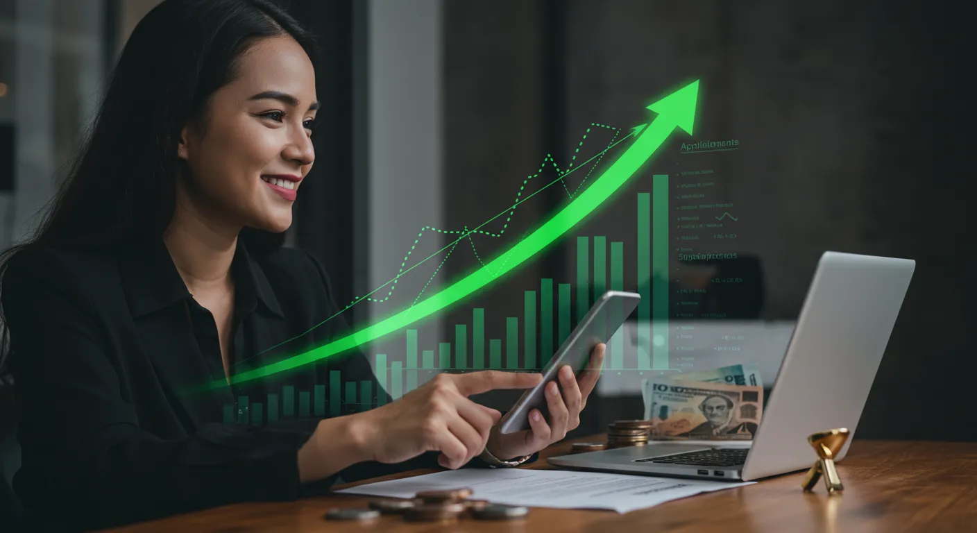 Pessoa calculando investimentos que rendem mais que a poupança com calculadora e gráficos