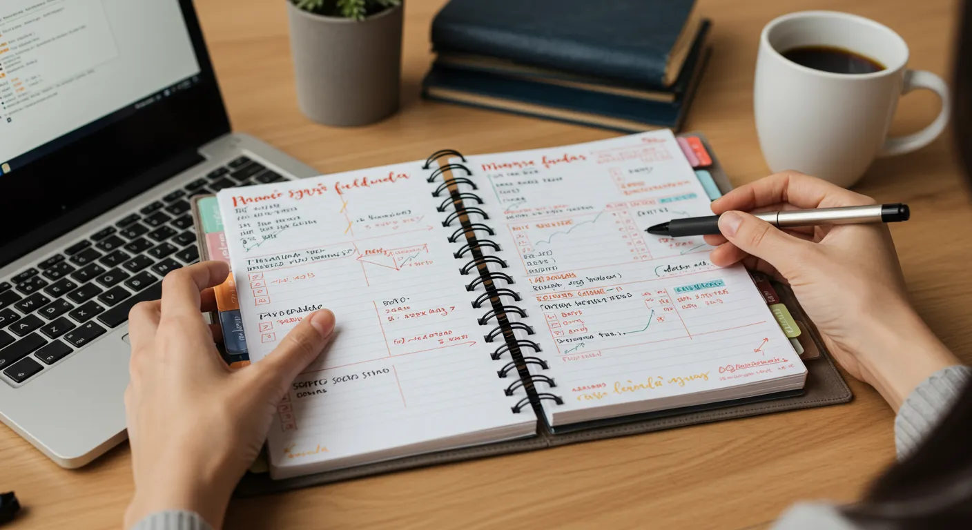 Calendário com hábitos financeiros diários, semanais e mensais marcados