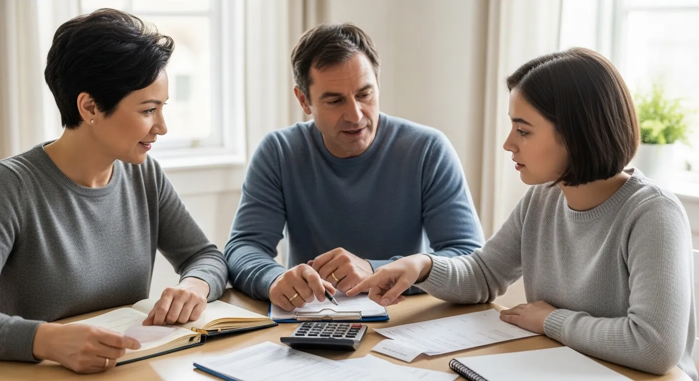 Família planejando orçamento doméstico em conjunto