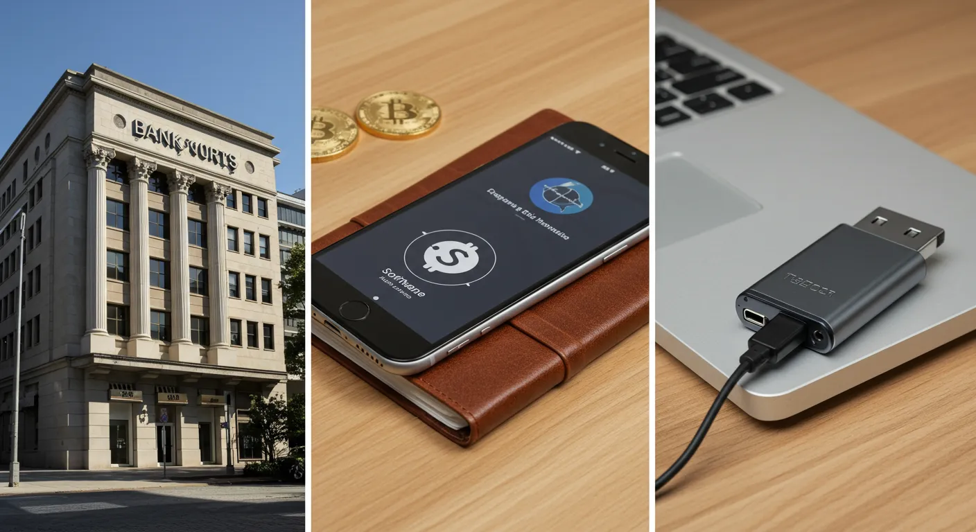 Infográfico representando estratégias de armazenamento de criptomoedas para iniciantes por faixas de valor