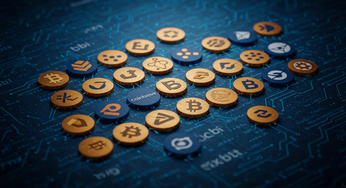 Logos das principais exchanges de criptomoedas no Brasil em 2025, incluindo Binance, Mercado Bitcoin e Coinbase