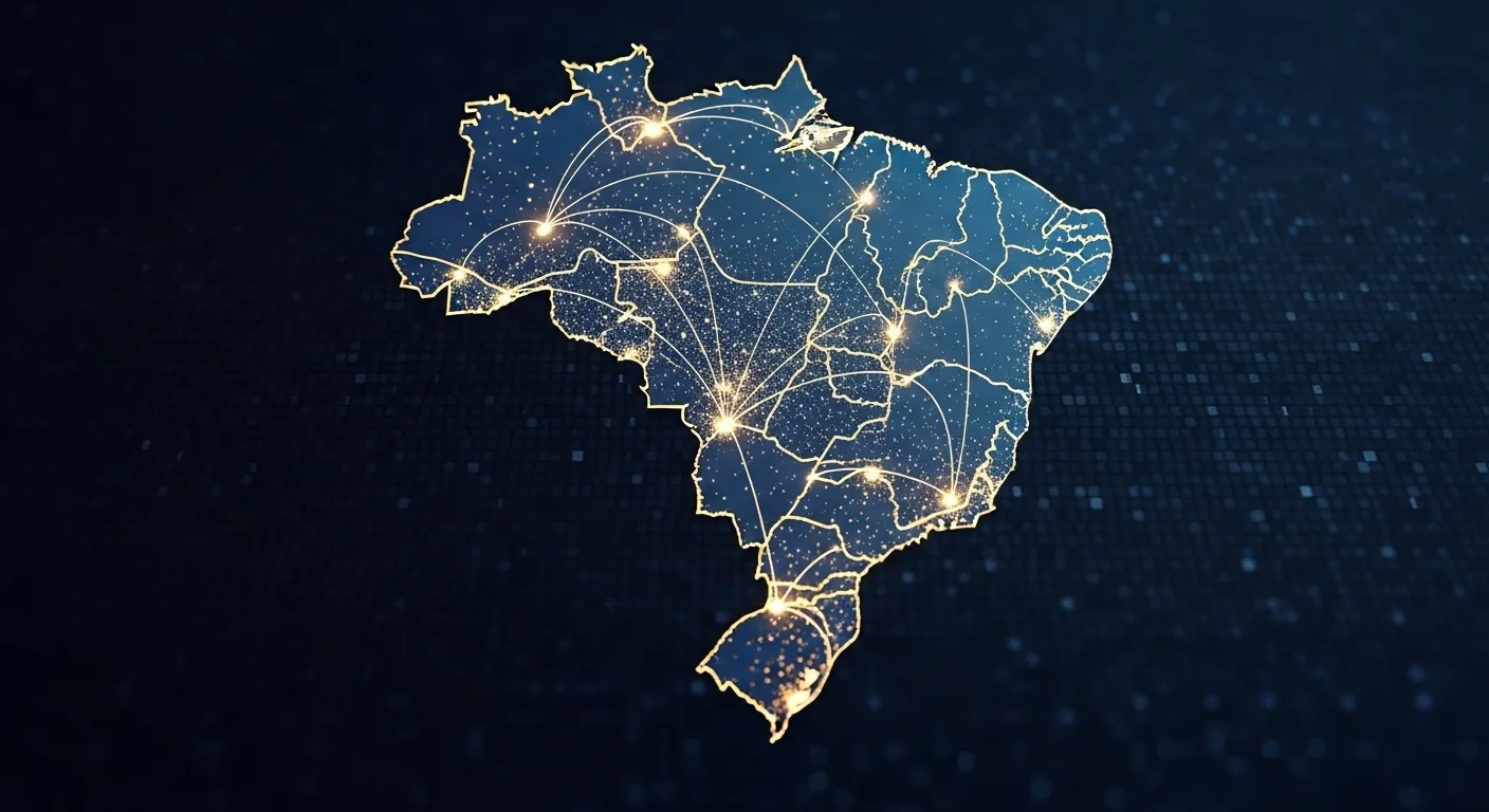 Mapa do Brasil destacando o crescimento do mercado de criptomoedas no país