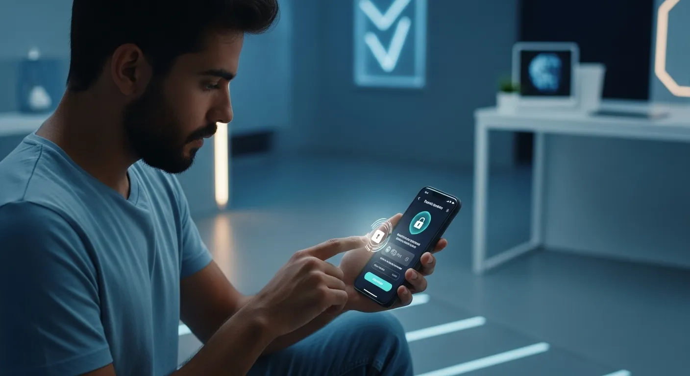 Usuário protegendo carteira de criptomoedas com autenticação de dois fatores em ambiente digital seguro