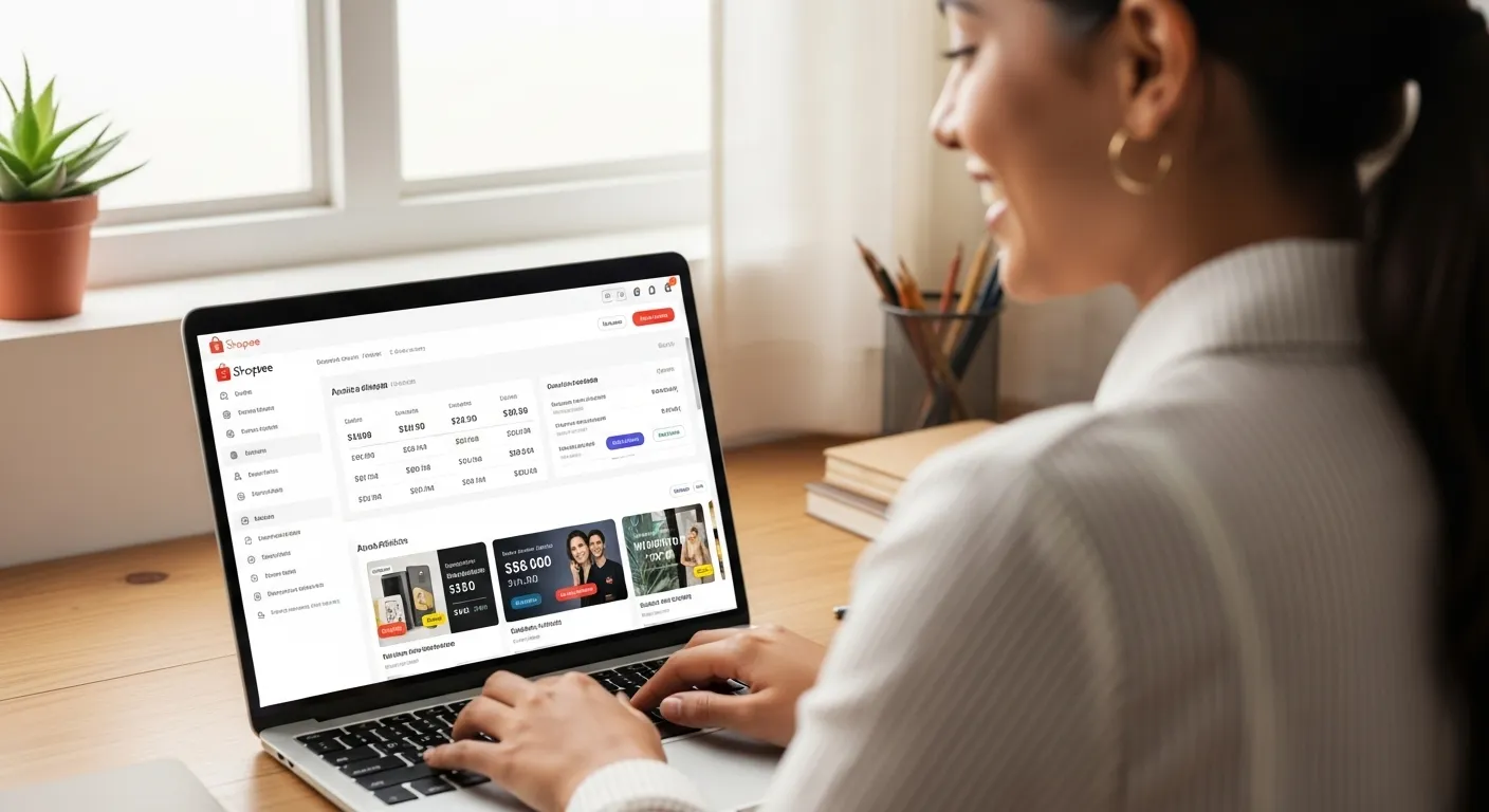 Tela de plataforma de marketing de afiliados com estatísticas e links de divulgação