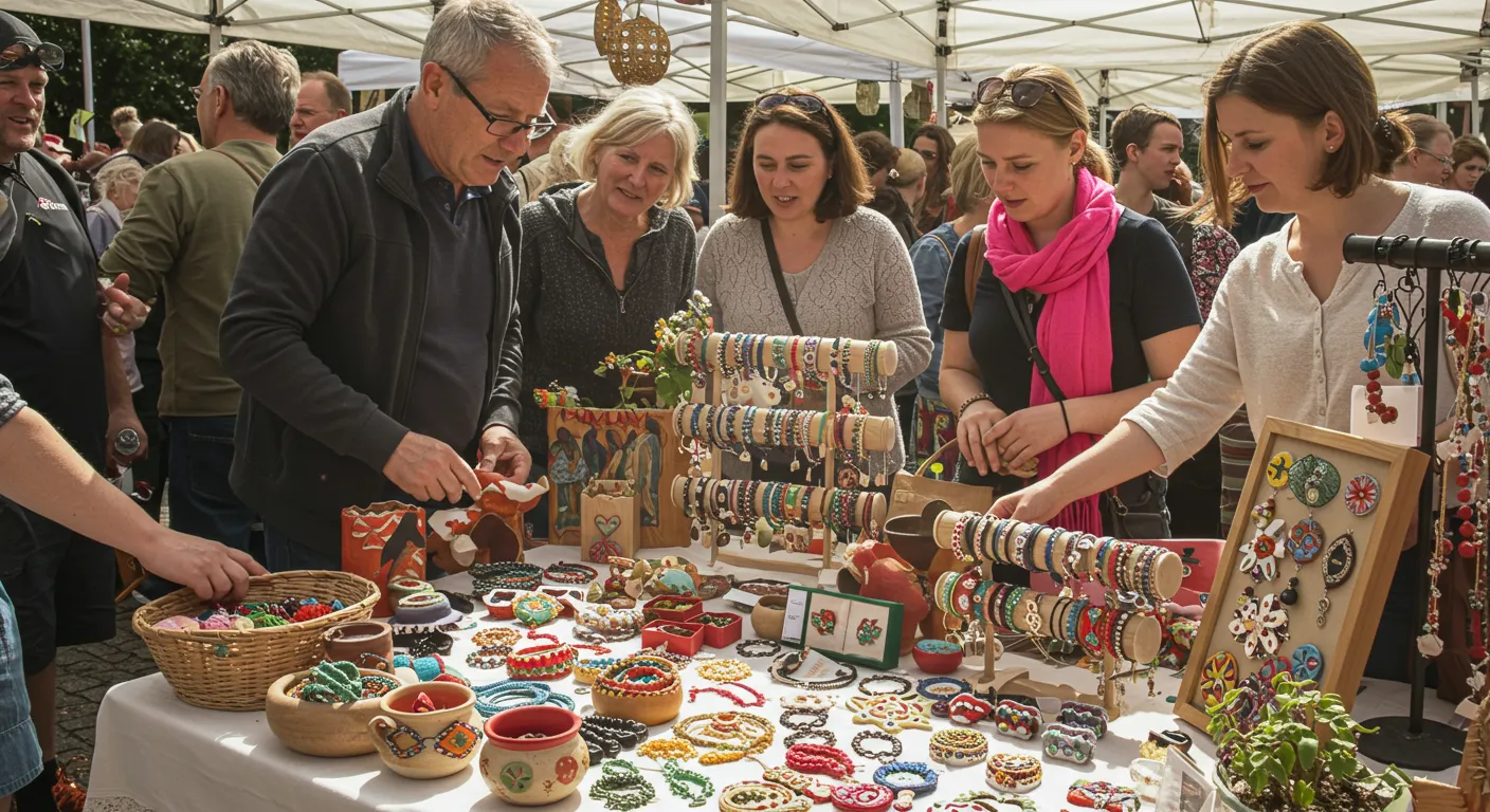 Pessoa vendendo produtos de artesanato em feira local