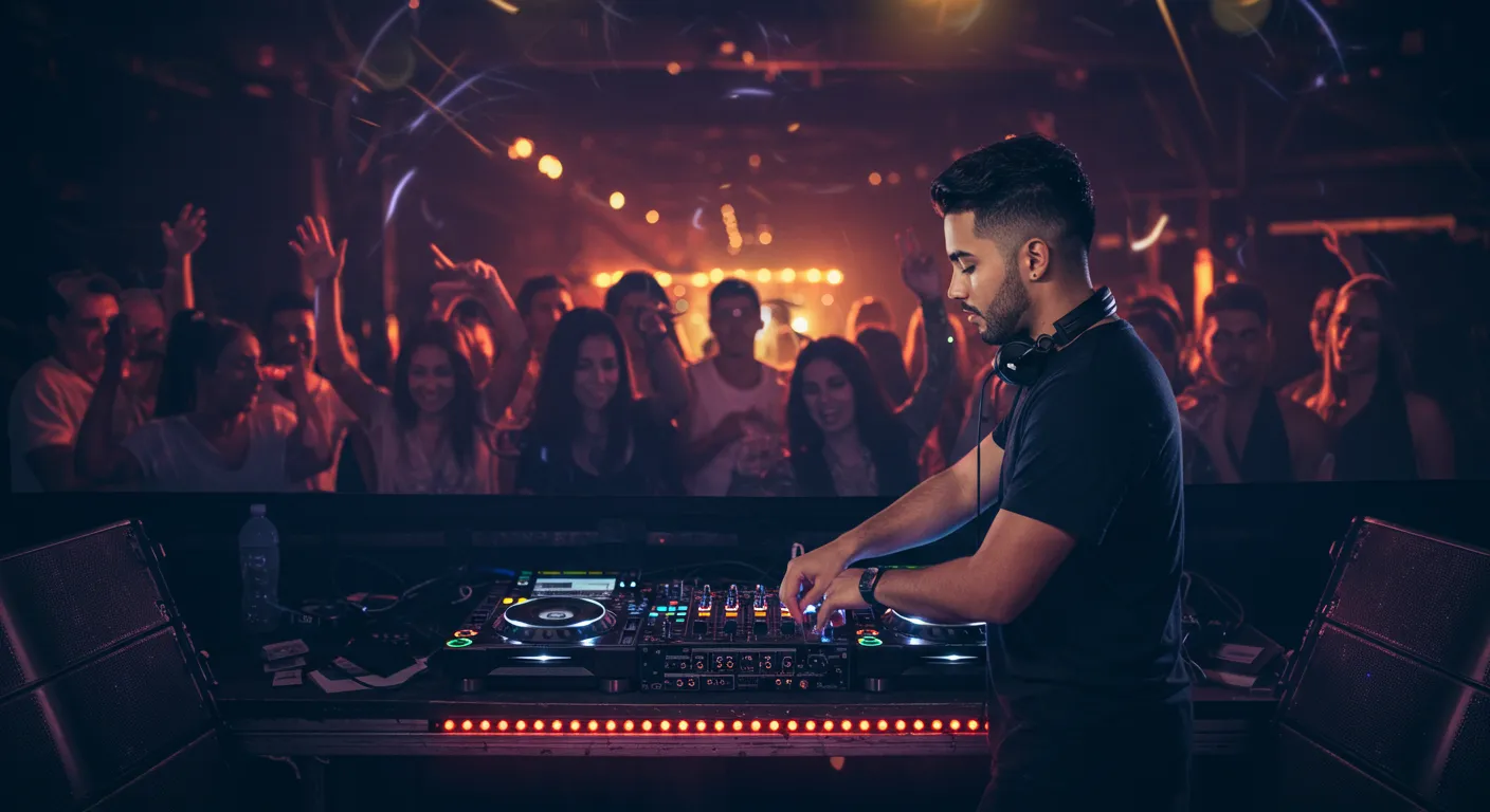 DJ controlando som em festa animada durante o fim de semana