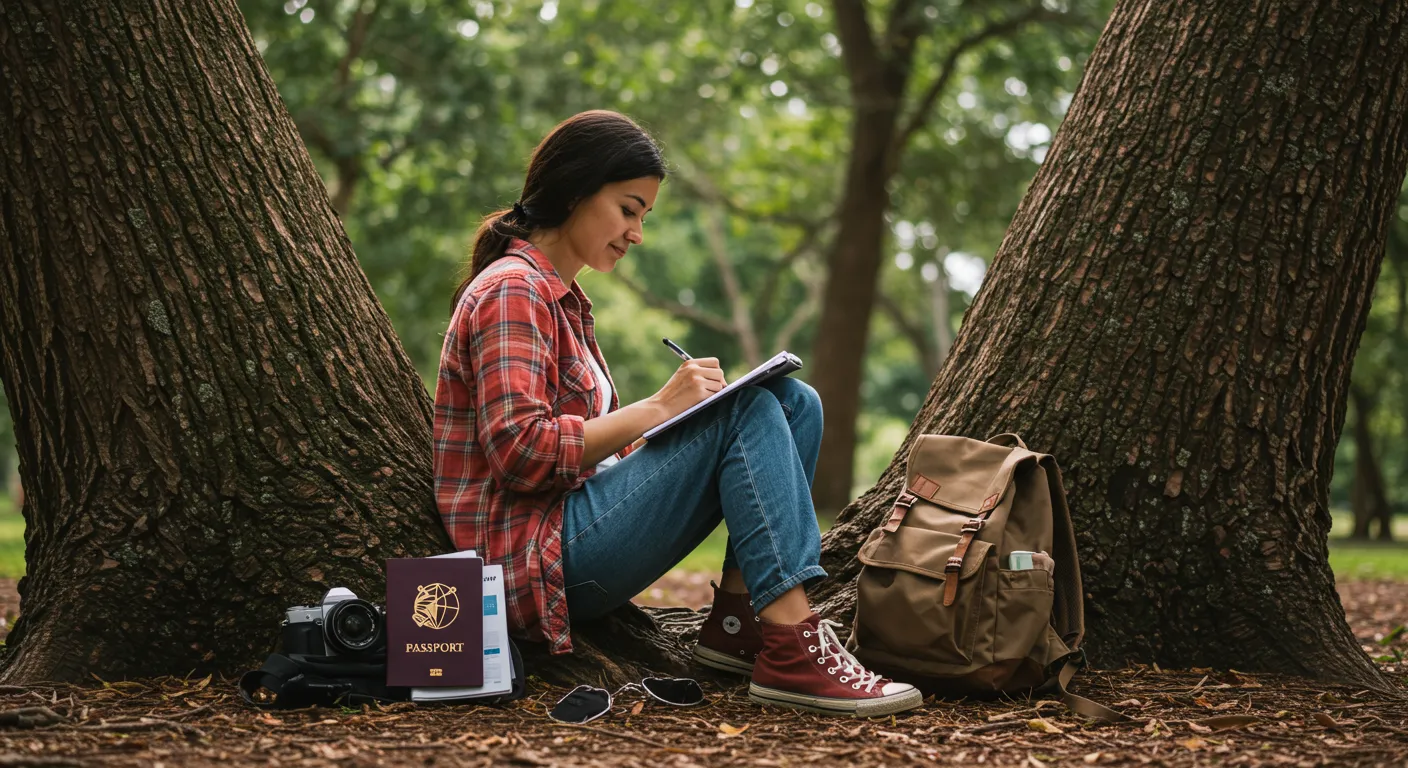 Pessoa relaxando em rede enquanto acompanha dividendos no notebook com itens de viagem ao lado