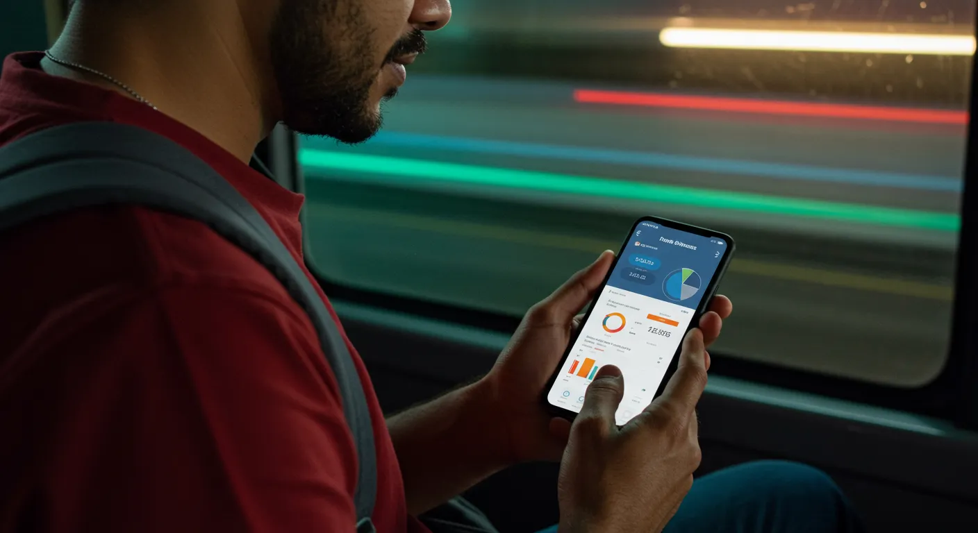 Pessoa usando aplicativo de celular para controlar gastos durante a viagem