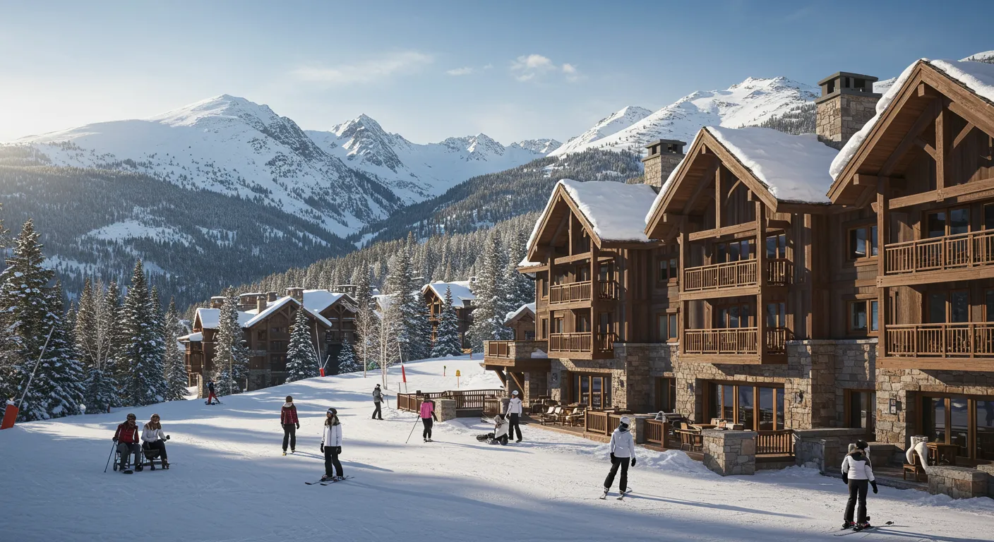 Resort de luxo em Aspen com vista para montanhas nevadas e instalações exclusivas