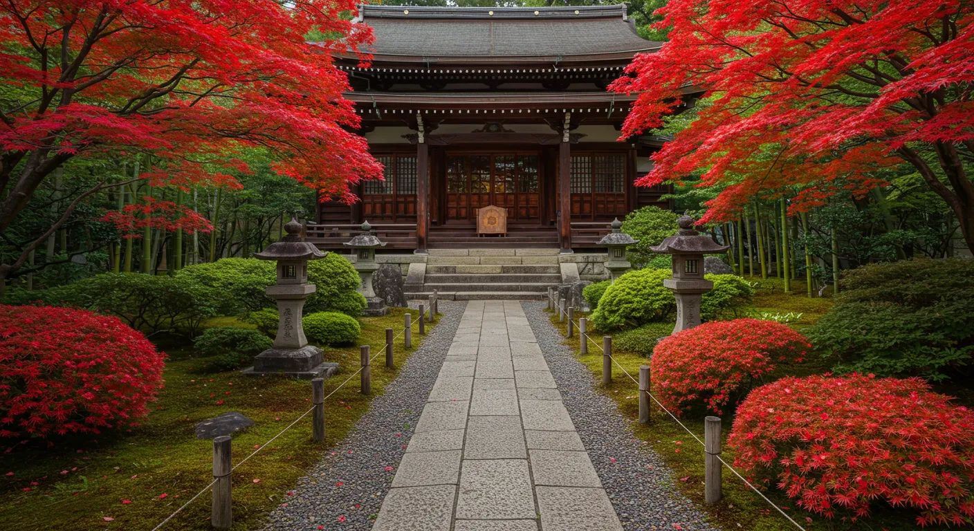 Templo tradicional em Kyoto rodeado por jardins japoneses e atmosfera serena de luxo cultural
