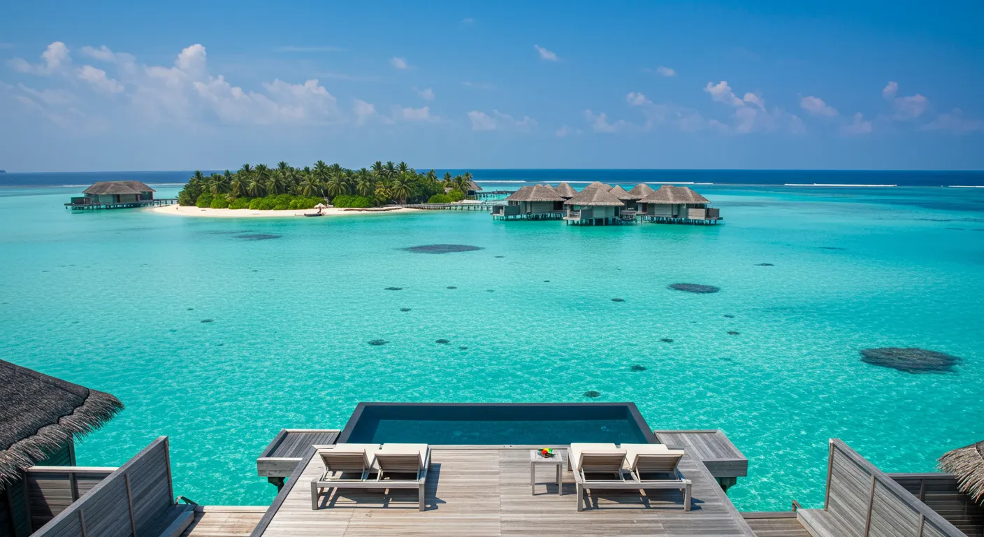 Bangalôs sobre águas cristalinas nas Ilhas Maldivas com vista paradisíaca e exclusividade total