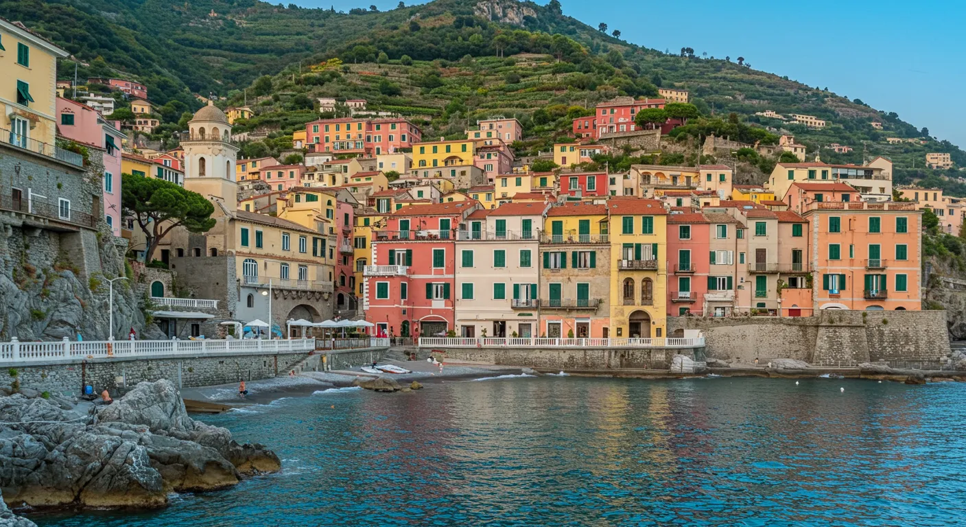 Iate de luxo na Riviera Francesa com vista para construções históricas e mar azul profundo